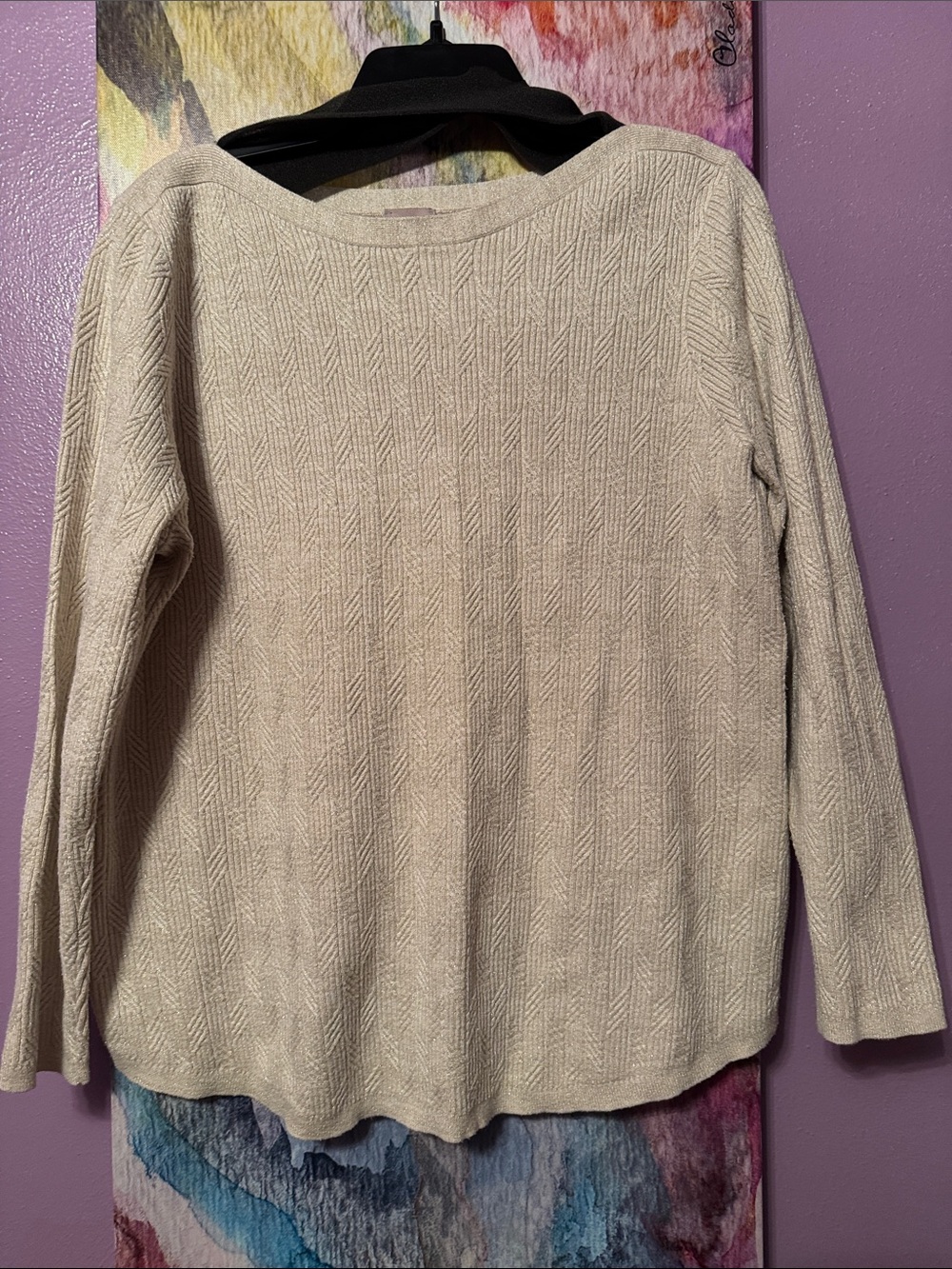 Chico's Cream and gold Textured Crewneck Sweater